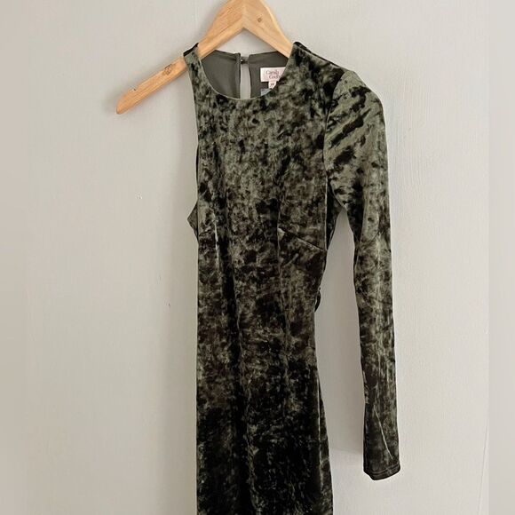 CAMILA COELHO Green Velvet One Shoulder Cutout Lace-Up Maxi Gown party dress XS - Picture 6 of 14